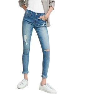 Express Women's Jeans Performance Stretch Cropped Legging Mid Rise Distressed 2